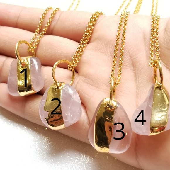 Rose quartz 24k gold dipped long necklace - Picture 5 of 5